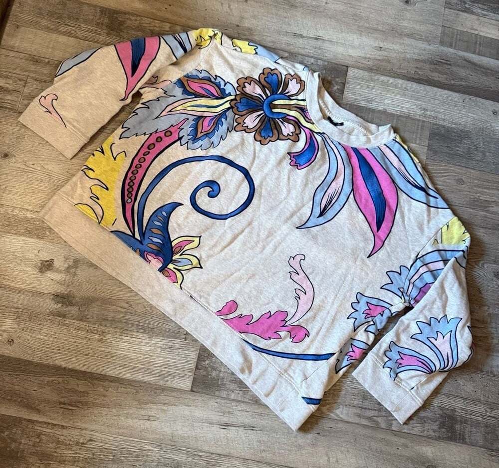 Talbots Cream Crewneck Sweatshirt with Pink, Blue & Yellow Floral Motif size 2X